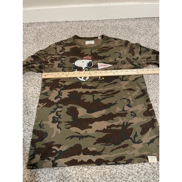 L.L. Bean X Peanuts Camouflage Snoopy Woodstock Long Sleeve Shirt Camo Sz S - Picture 6 of 9